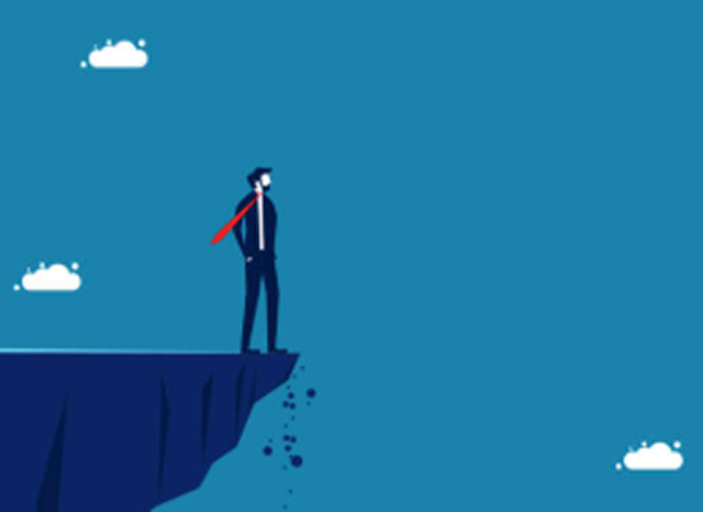 崖の端に立つ人物のイラスト